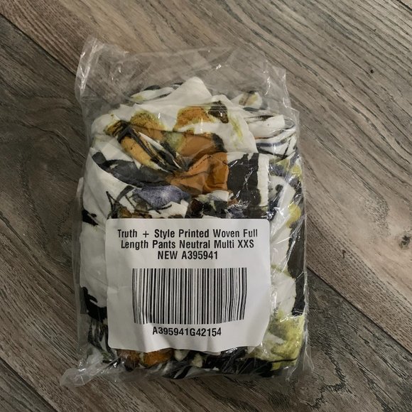 NWT TRUTH + STYLE PRINTED WOVEN FULL LENGTH PANTS NEUTRAL MULTI XXS - Picture 3 of 5